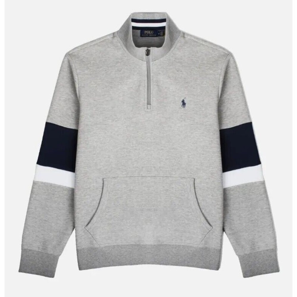 NEW Polo Ralph Lauren Mens Double Knit Mesh Sweatshirt Gray Navy Size Large $189